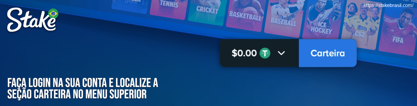 Faça login na sua conta e localize a seção Carteira no menu superior