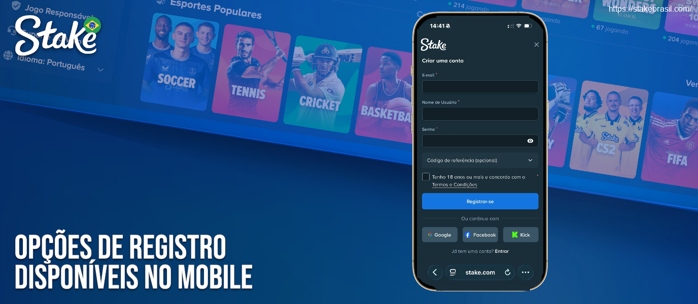 Opções de Registro Disponíveis no Mobile Stake