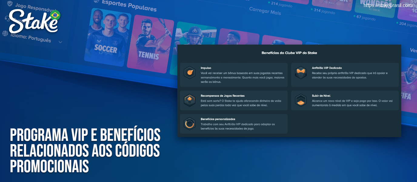 Programa VIP e Benefícios Relacionados aos Códigos Promocionais Stake Cassino