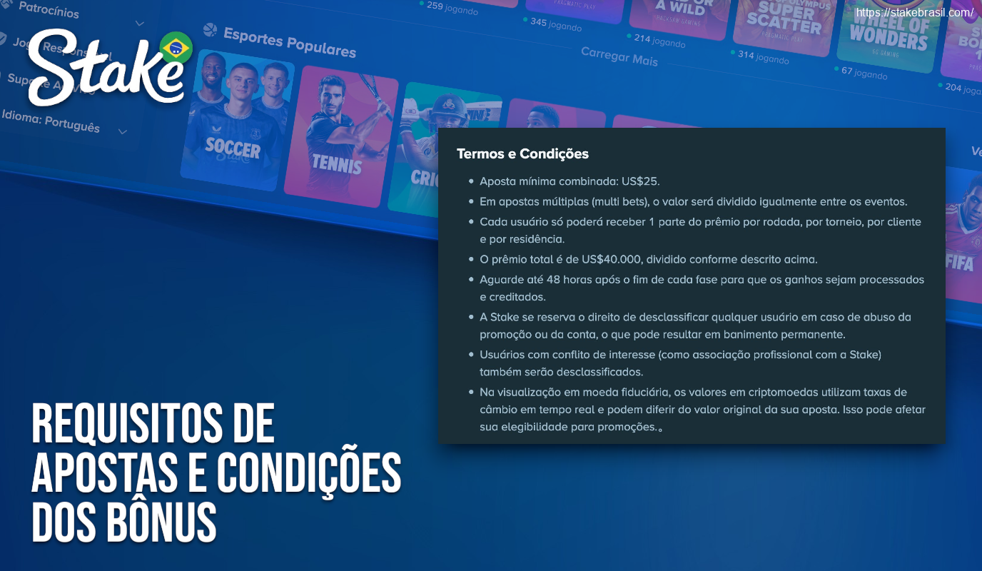 Requisitos de Apostas e Condições dos Bônus Stake Cassino