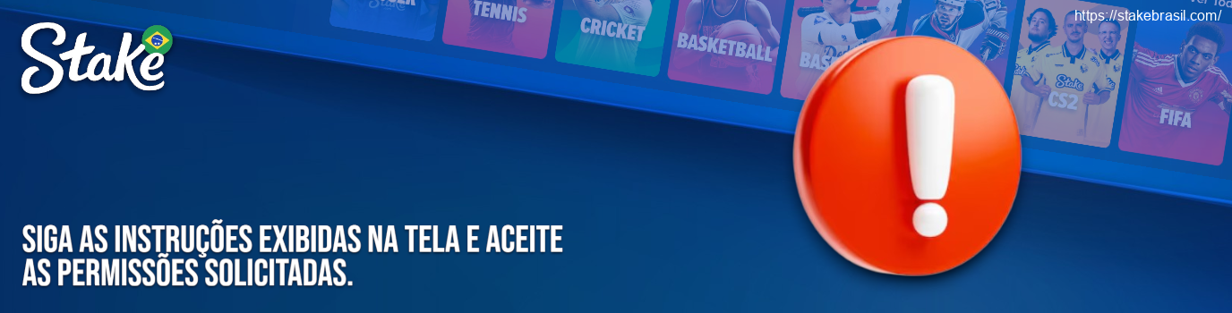 Siga as instruções exibidas na tela e aceite as permissões solicitadas.