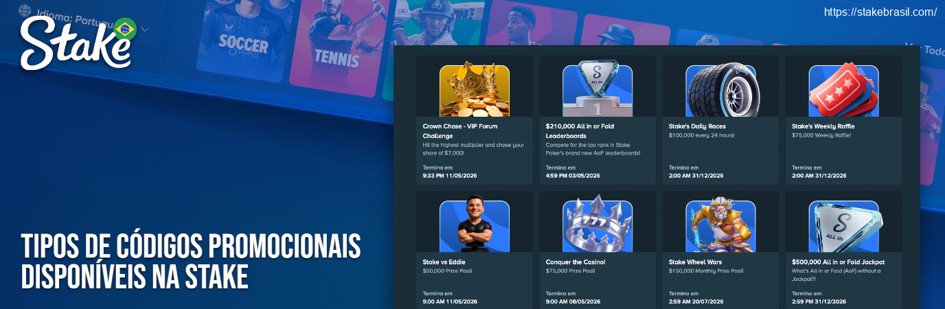 Tipos de Códigos Promocionais Disponíveis na Stake